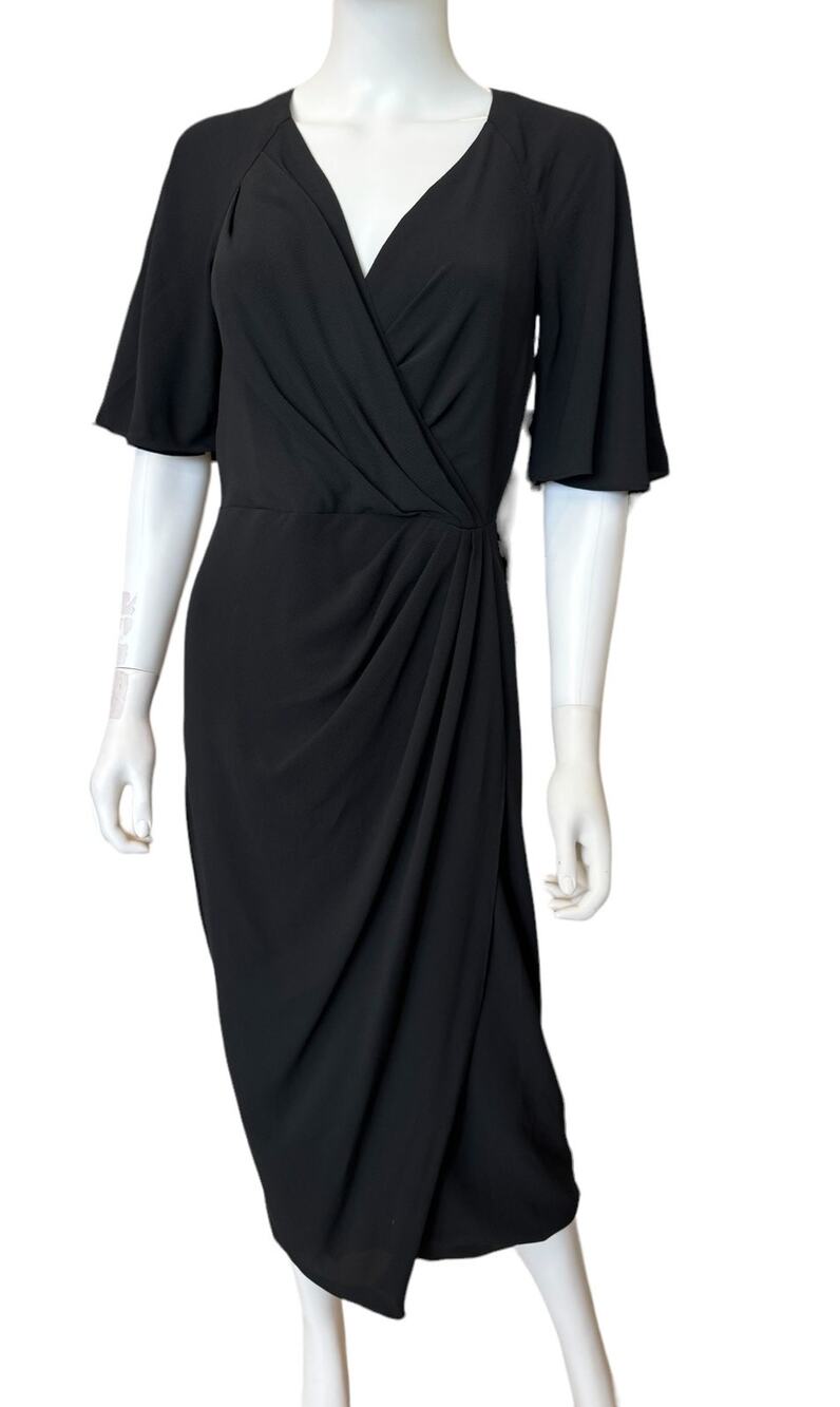 New  ~ MAGGY LONDON ~ Payton Wrap Side Drape Midi Dress Size 4 Ret  $128